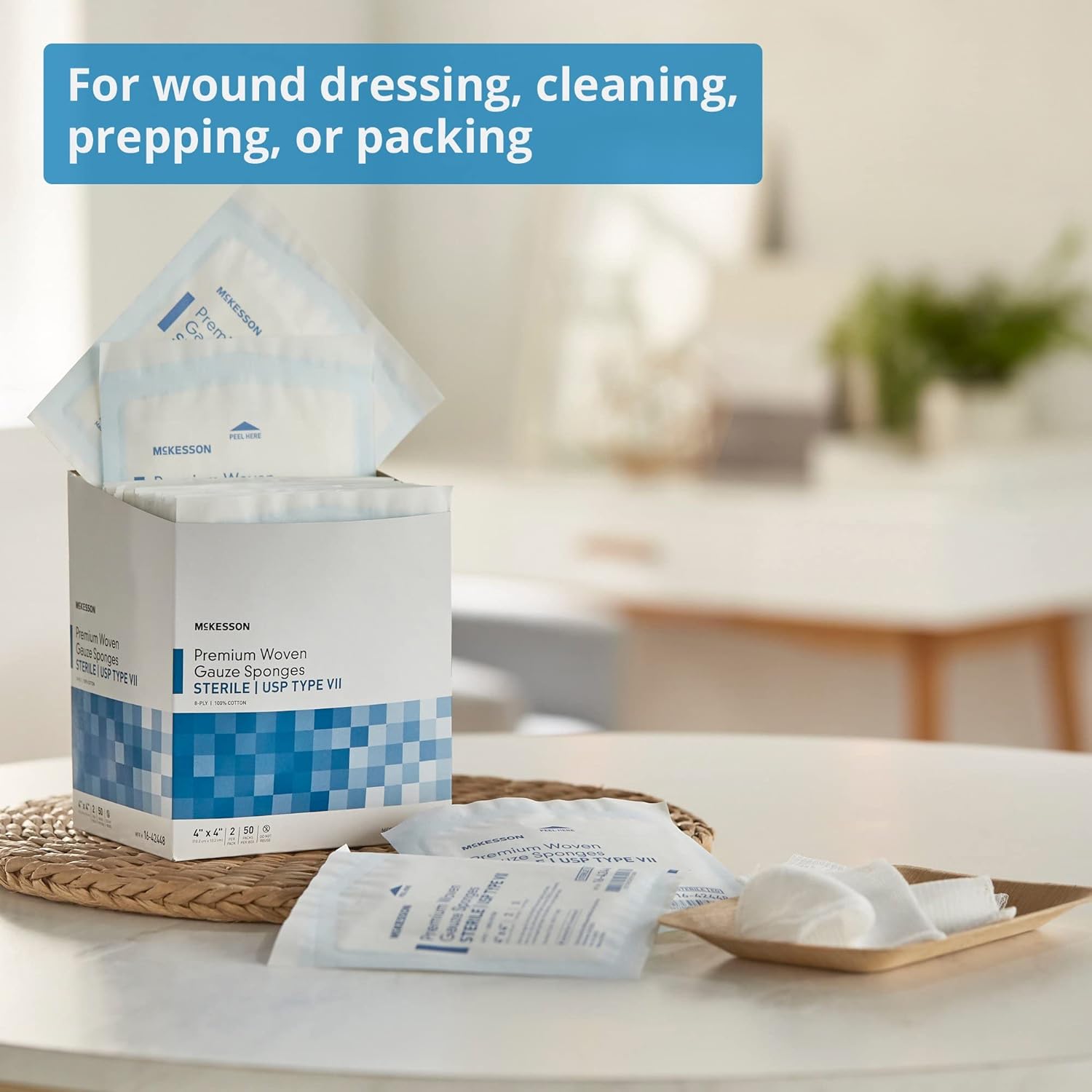 McKesson Premium Woven Gauze Sponges, Sterile, 8-Ply, USP Type VII, 100% Cotton, 4 in x 4 in, 2 per Pack, 600 Packs, 1200 Total