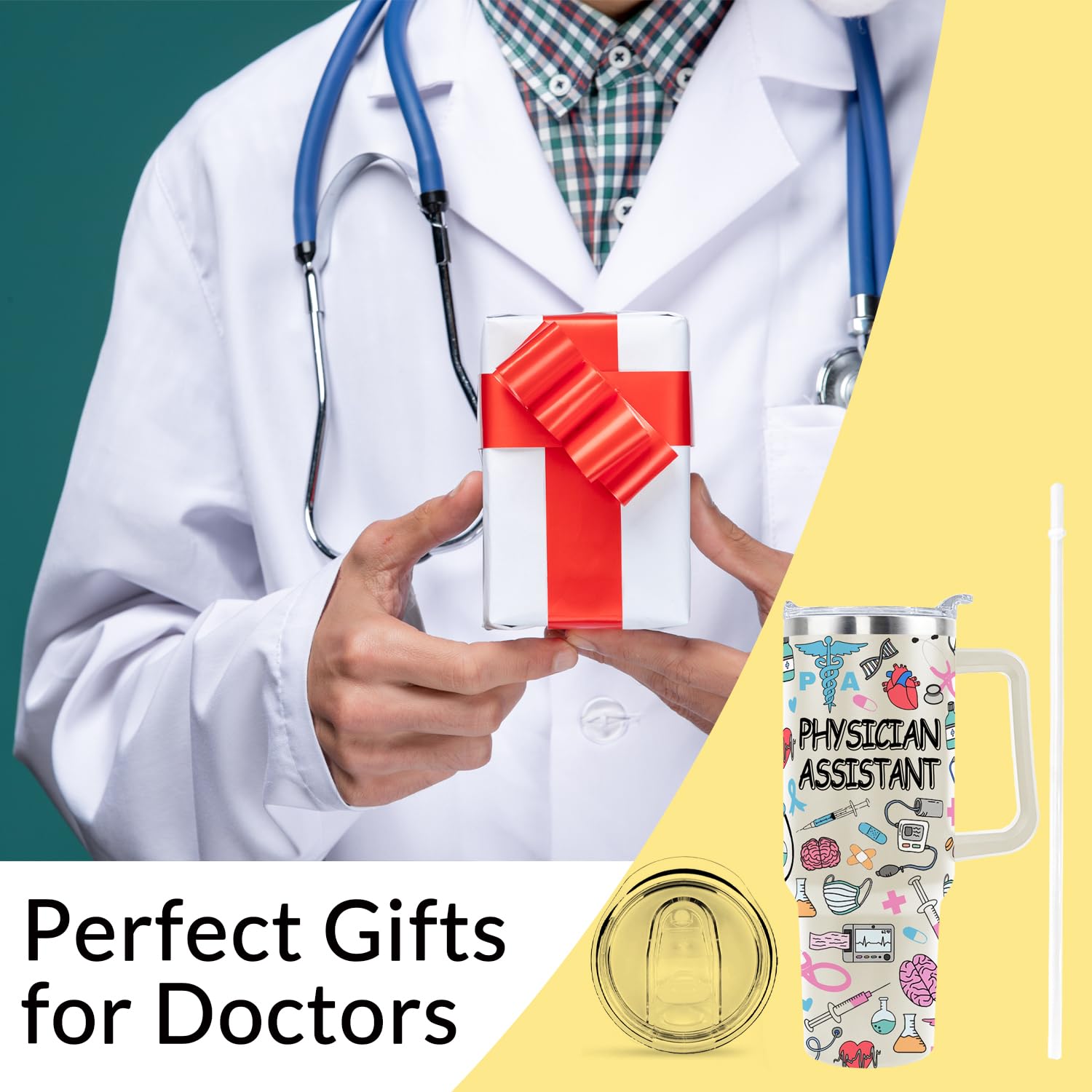40 Oz Physician Assistant Tumbler Physician Assistant Gifts Stainless Steel Insulated Physician Assistant Travel Cup with Handle PA Physician Assistant Week Gifts for Women Men
