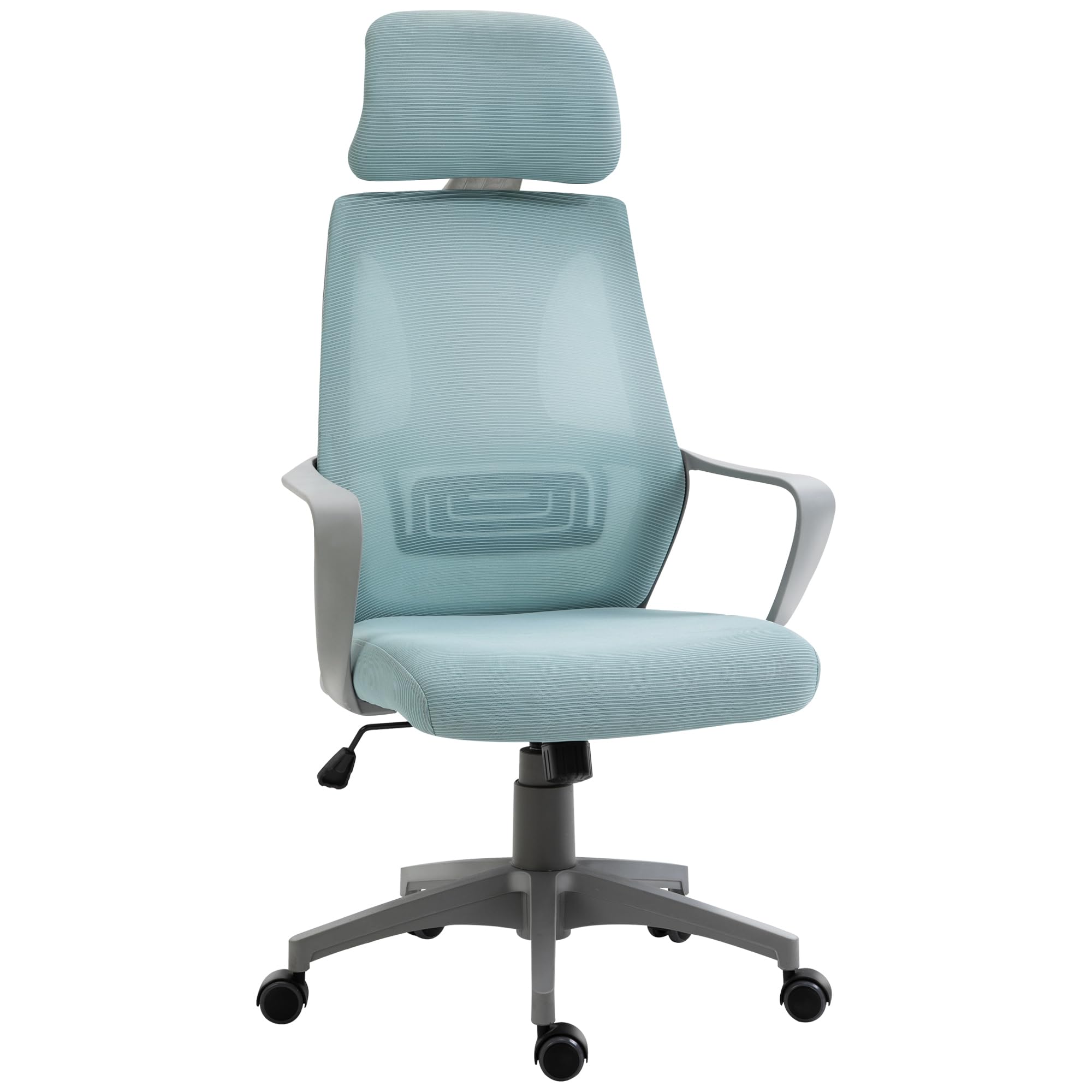Vinsetto Silla de Oficina Silla de Escritorio Ajustable con Respaldo Reposabrazos Reposacabezas Ruedas Soporte Lumbar y Función Basculante Carga 120 kg 64x55x116-​126 cm Azul