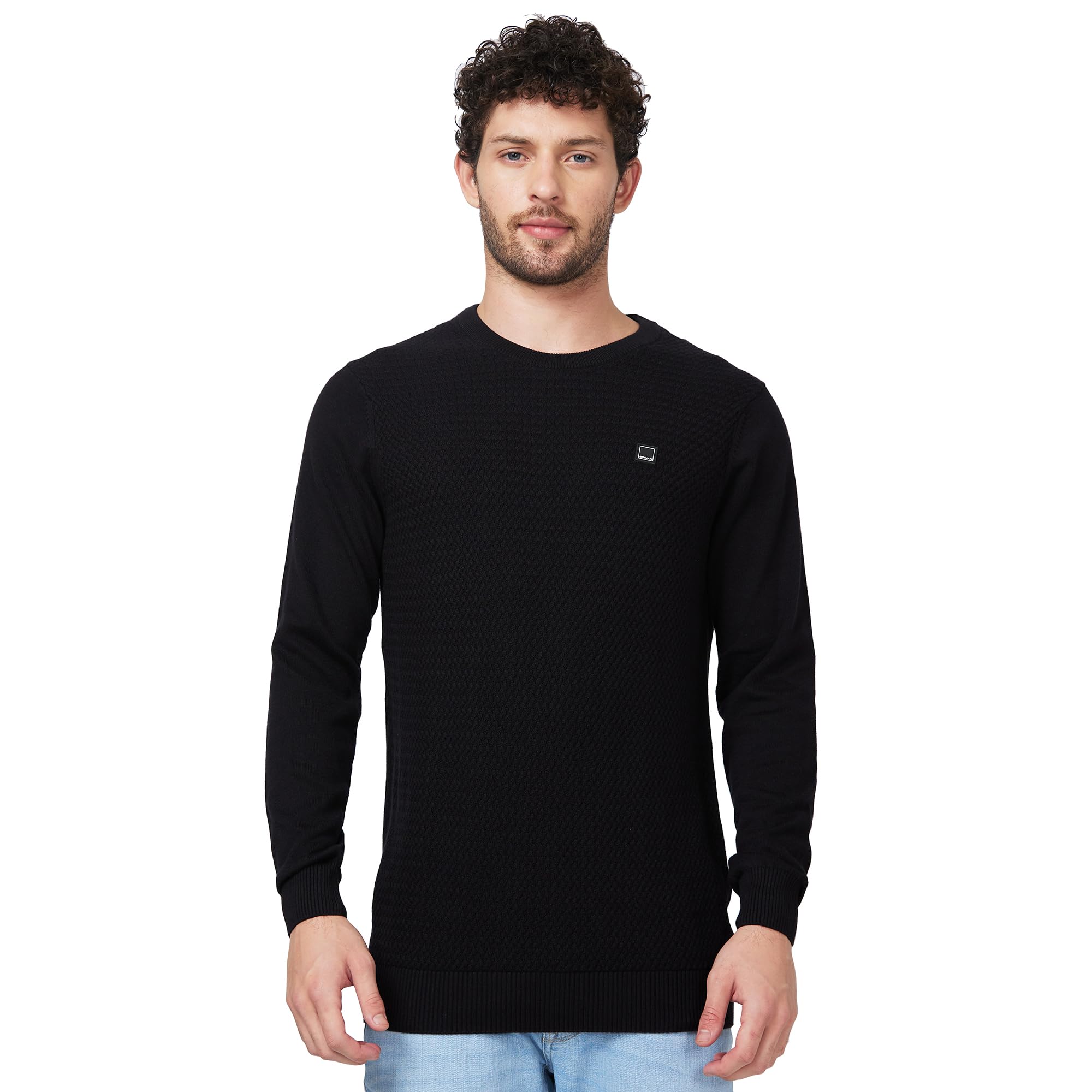 Polo Collar Full Sleeves Blue Sweater for Men