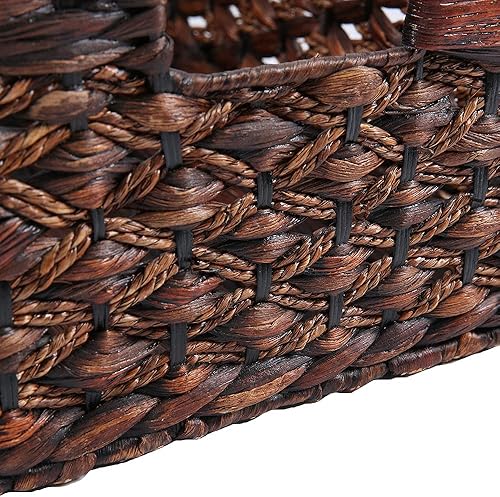 Miniatura 3 de Cesta de almacenamiento rectangular de mimbre, cesta de jacinto de agua oscura con asas interiores, estantes, escritorio de cocina y oficina (grande)