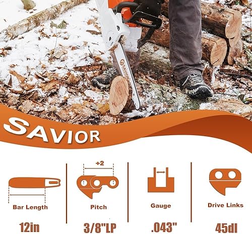 Miniatura 2 de Savior Paquete de 3 cadenas de motosierra de 12 pulgadas R45 38 pulgadas LP .043 pulgadas, 45 eslabones de transmisión para DeWalt DCCS620B