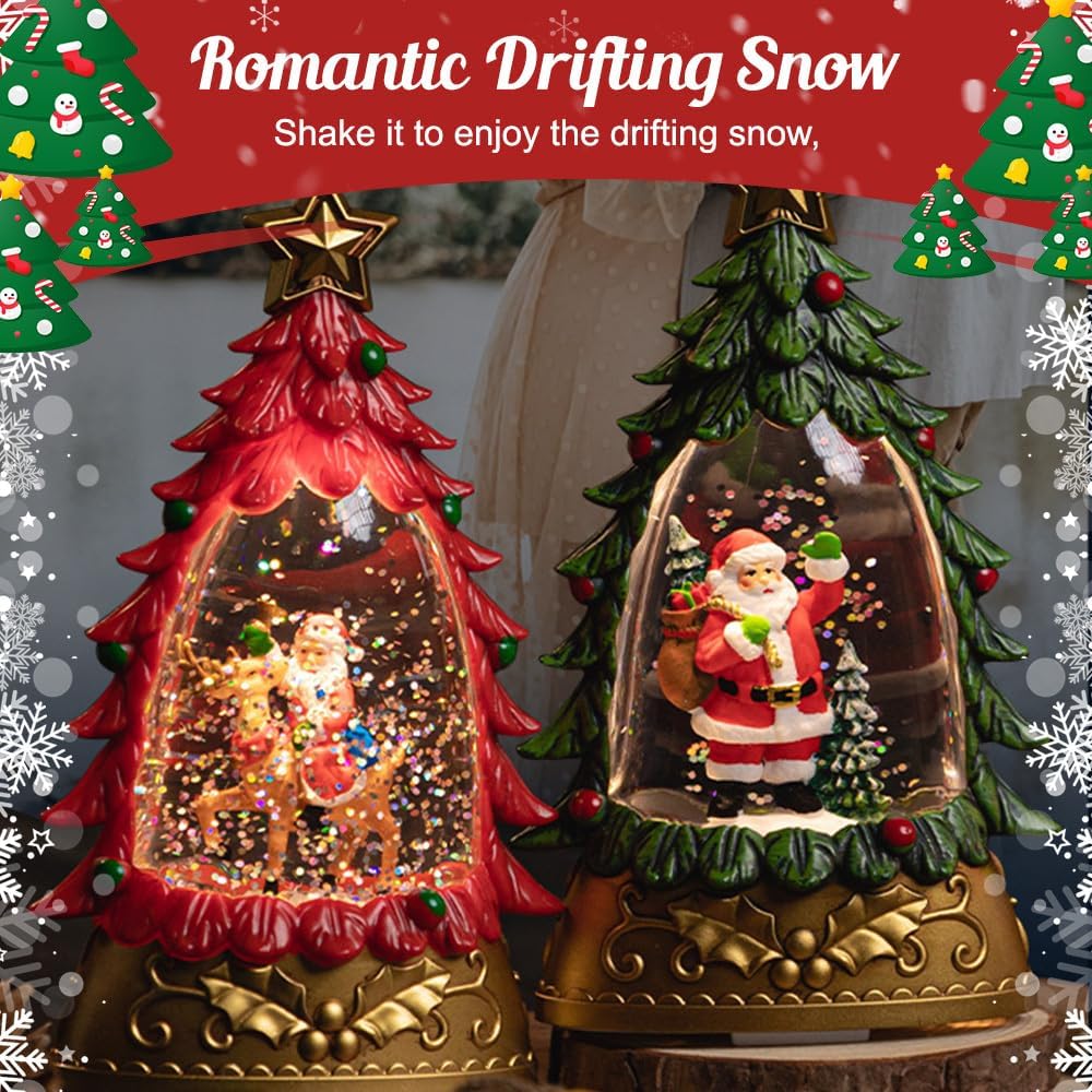 Christmas Snow Globes Lantern,Resin Christmas Tabletop Decoration Built-in Lights & Snow Function for Christmas Festival Decoration