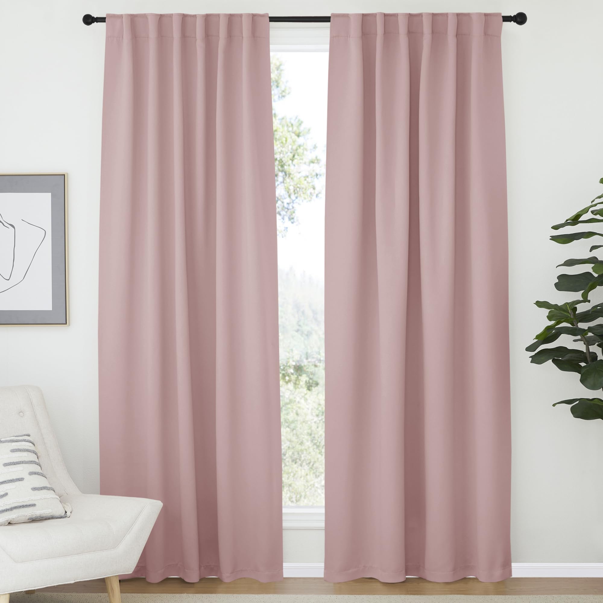NICETOWN Light Reducing Curtain Panels Window Draperies - (Blush Pink Color) 52x84 inch, 2 Pieces, Insulating Room Darkening Drapes for Bedroom