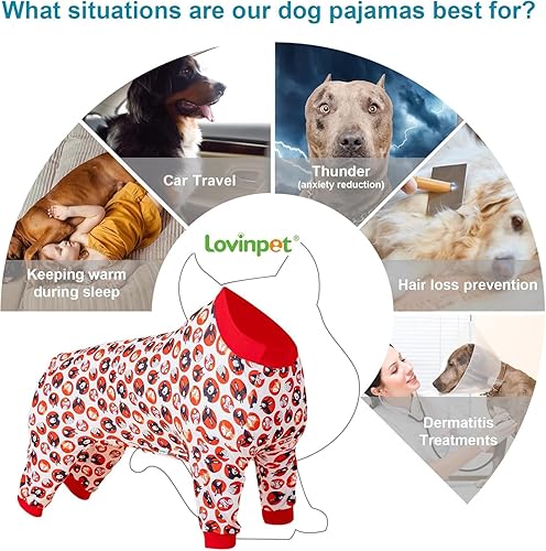 Miniatura 4 de LovinPet Ropa de perro extragrande para hombre, mameluco de recuperación de heridas, pijama de algodón Pitbull, tela elástica y acogedora, estampado