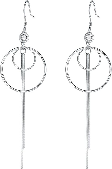 Lydreewam Long Drop Earrings for Women 925 Sterling Silver Dangle Earrings with Hollow Circle & 3A Cubic Zirconia, Gift Box Packed