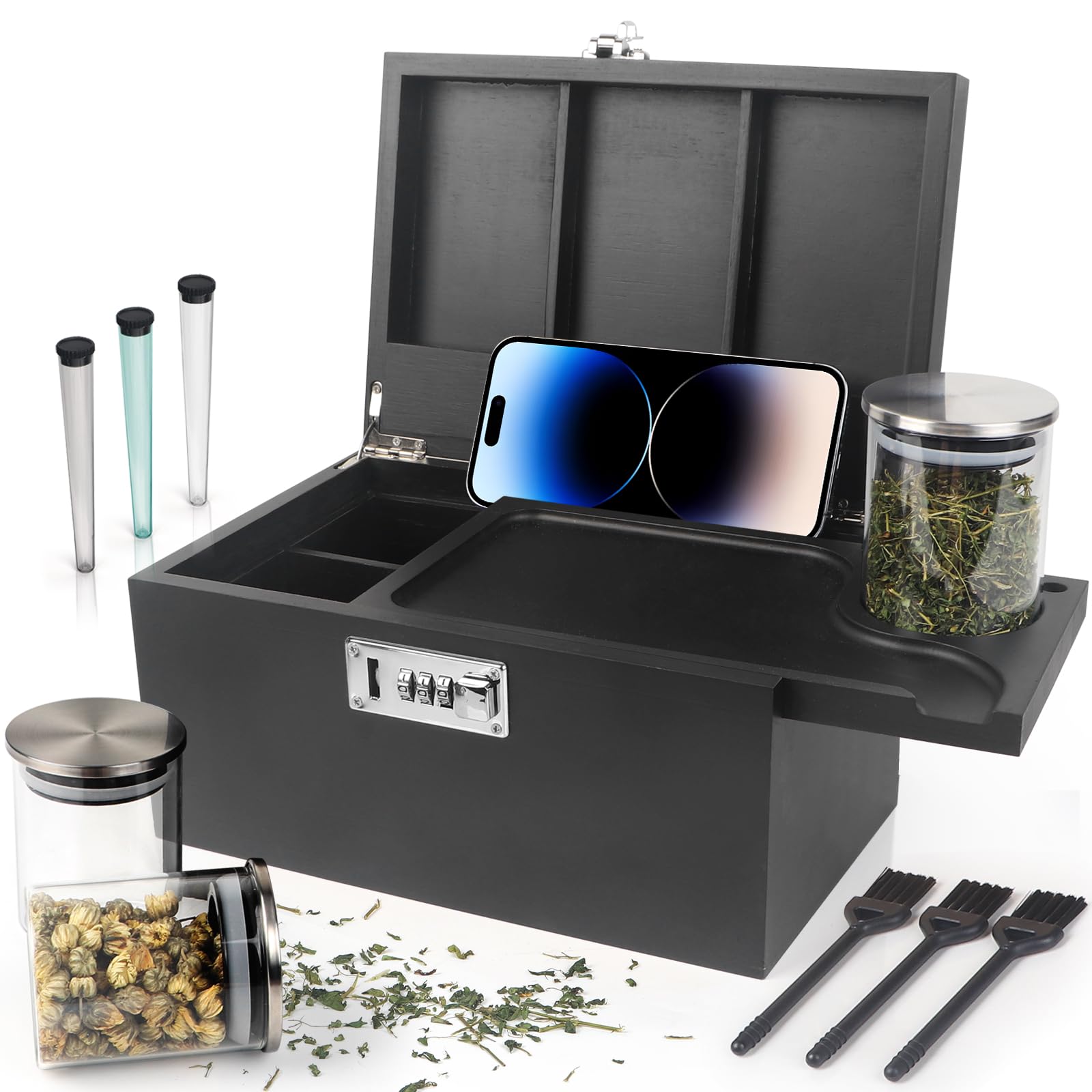 Amazon.com: Large Black Bamboo Box with Combination Lock, Premium