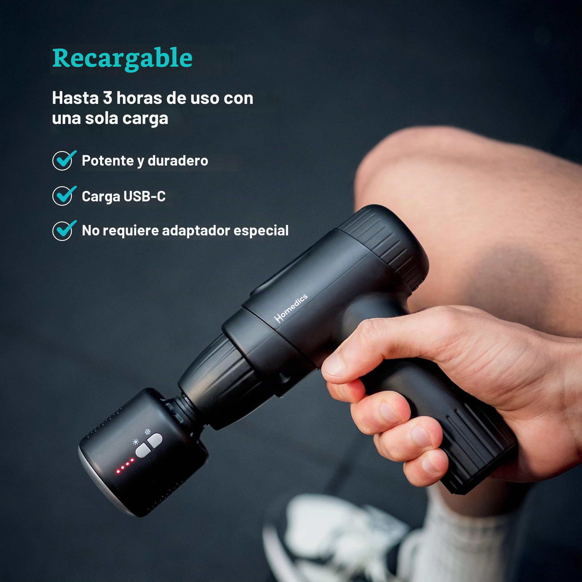 Homedics NOVO+ Hot & Cold Pistola de Masaje de Calor y Frío | Pistola de Masaje Muscular, Control de Temperatura, 4 Accesorios, 6 Intensidades, Tejido Profundo, Estuche de Viaje