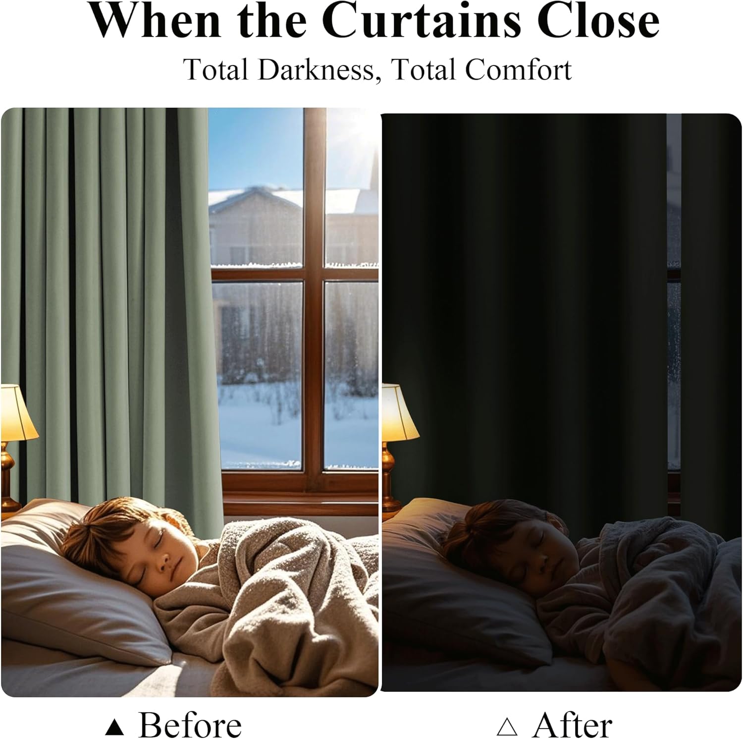 Pony Dance 100% Blackout Curtains, Thick Double Layer Light Blocking Drapes, Thermal Insulated Noise Reducing Black Out Curtains for Bedroom Living Room with Black Liner, 52 x 84 Inch,Sage Green