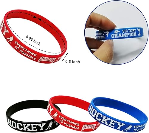 Miniatura 3 de Oringaga 24 pulseras de goma motivacionales para fiestas de hockey, deportes/hockey, baby shower, suministros de fiesta de cumpleaños, decoraciones,