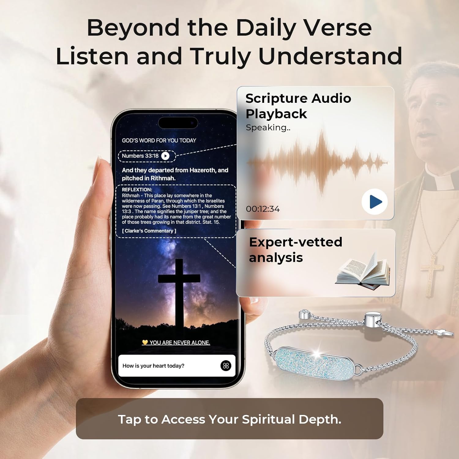 BELELA NFC Bible Bracelet for Women, Tap Smartphone for Daily Bible Verses, Adjustable Stainless Steel Christian Jewelry, Inspirational Gift for Mom, Sister and Friend - Image 4