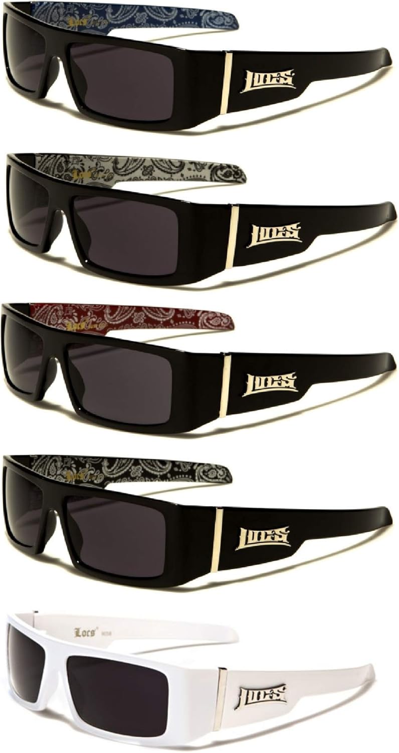 Locs Gangsta Sunglasses Various Combos 58 Style (5 Pack Blue Bandana Red Bandana White Bandana Silver Bandana White Plain)