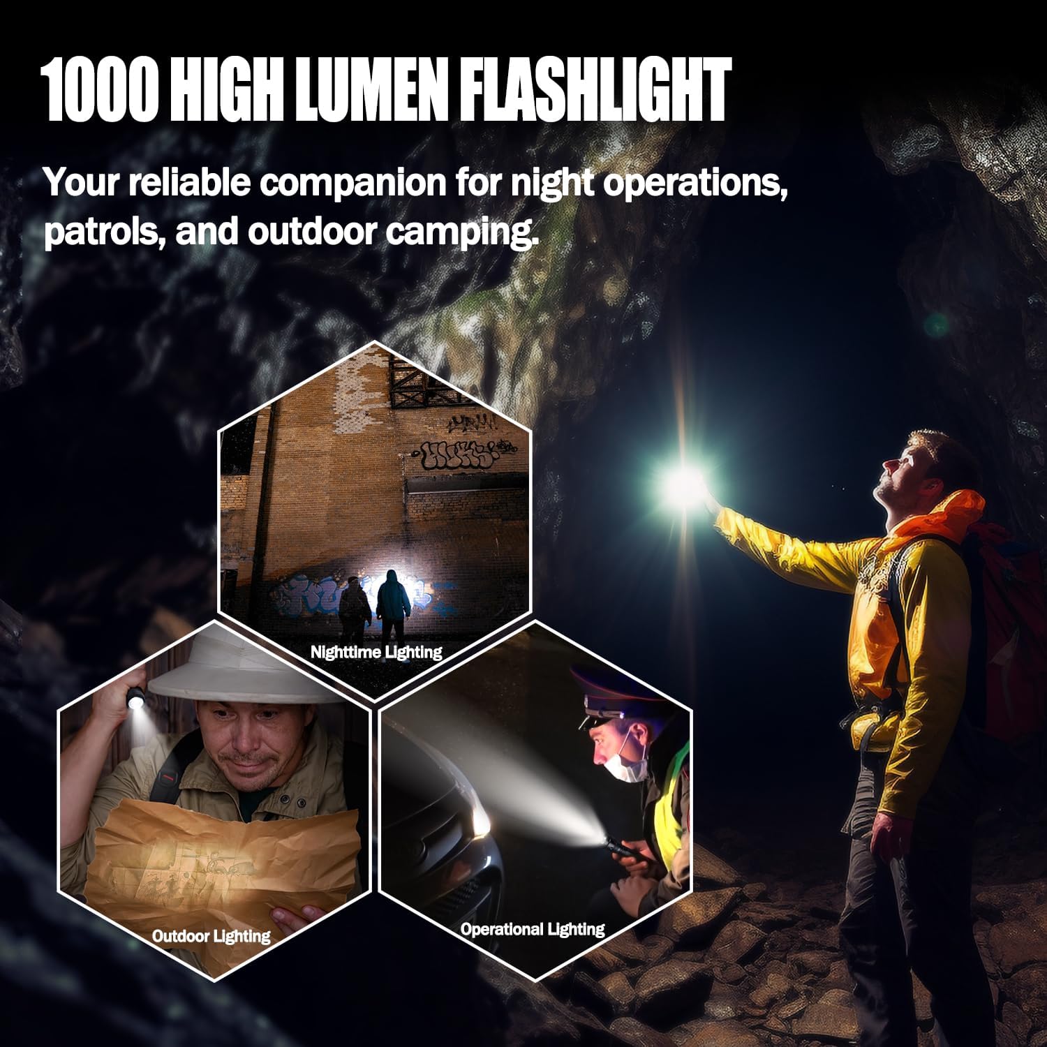 1000 Lumen Tactical Flashlight with Holster, Super Bright Single Mode Law Enforcement - Police LED Flashlight for Security and Duty Belt Mini Torch 502B