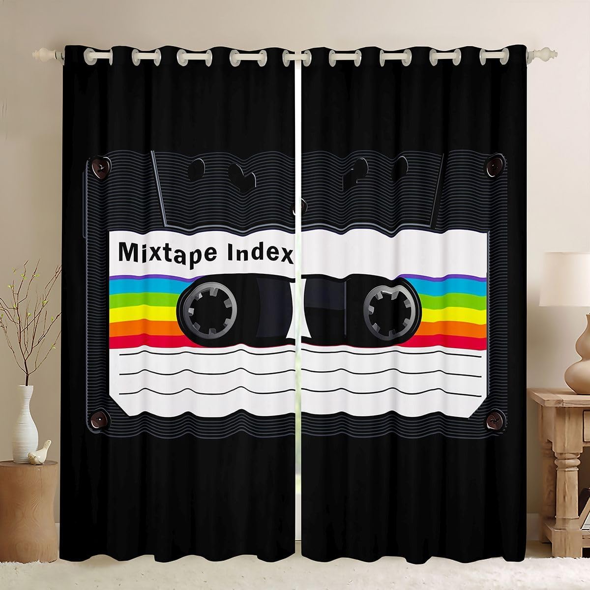 Erosebridal Modern Music Theme Blackout Curtains, 2 Pack 84"W x 84"L, Black, Graphic, Velvet, 50% Blackout, Living Room & Bedroom