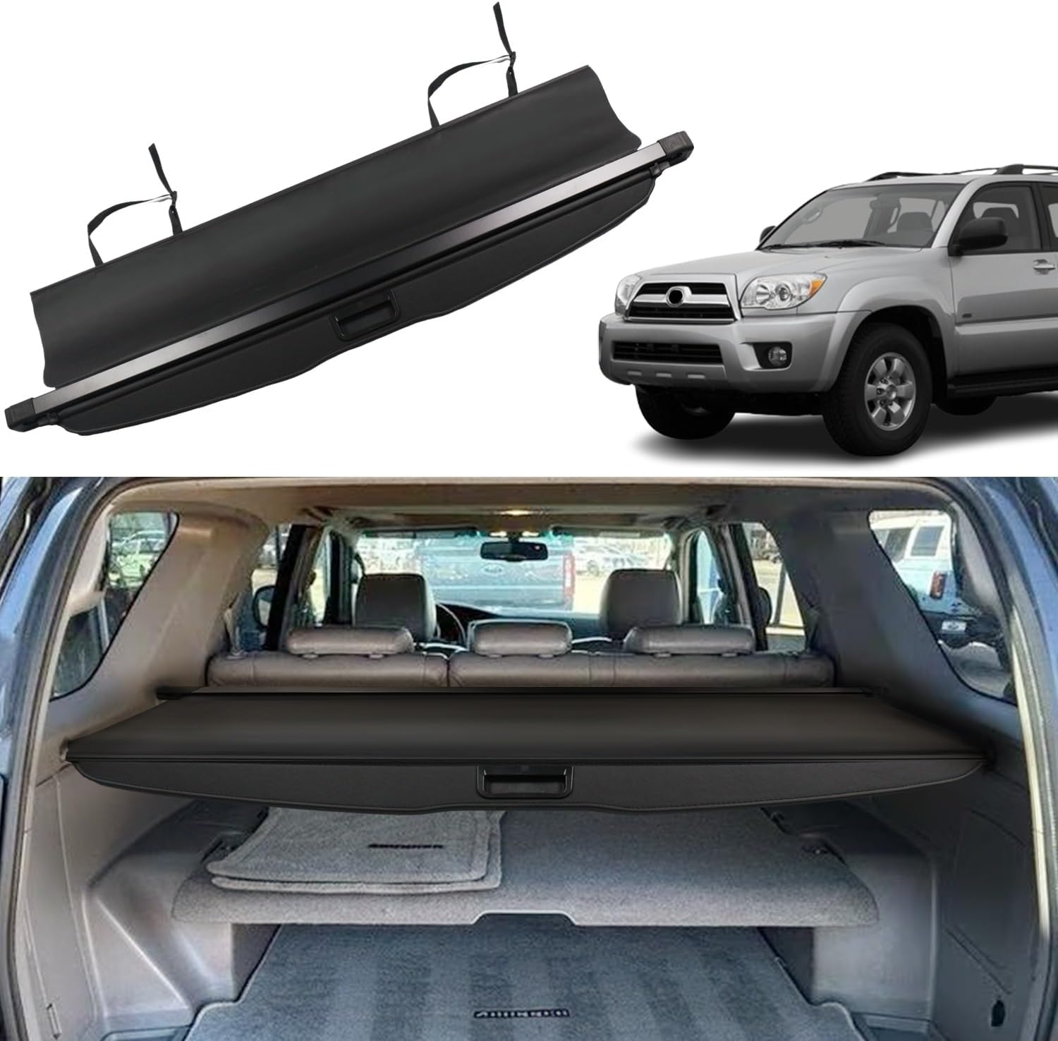 Cargo Cover for Toyota 4Runner 2003-2009 Accessories Rear Trunk Cover Rear Trunk Security Cover Shielding Shade, Black For 4runner Y2003-2009 Black