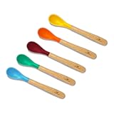 Avanchy Bamboo & Silicone Infant Training Spoons&comma; BPA Free - Soft Tip&comma; Easy on Gums&comma; First Stage Feeding Utensils for Baby-Led Weaning&comma; Self-Feeding&comma; Assorted w&sol;Blue