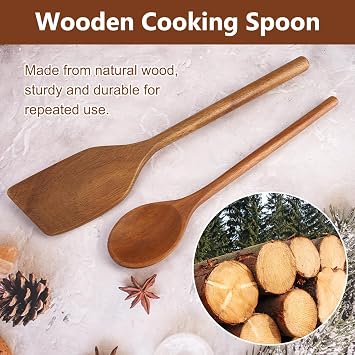2Stück Kochlöffel Holz SetHolzkochlöffelKochlöffel Holz&Pfannenwender30cm Holzlöffel für Küche Rühren und Kochen Pfannenwender Holzspatel zum Kochen Küchenhelfer Set Kochutensilien
