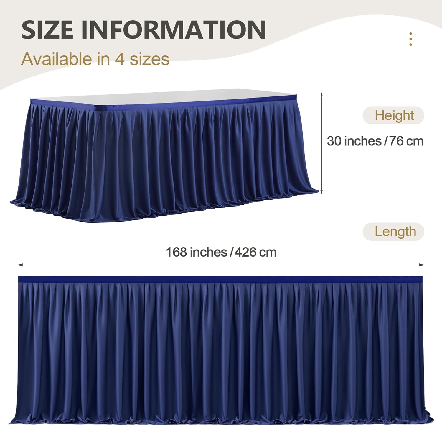 Wish Care 14ft Long Navy Blue Table Skirt for Rectangle Tables Decorations - Wrinkle Resistant Polyester Pleated Table Skirting Desk Skirts for Office Baby Shower Birthday Party Wedding Banquet