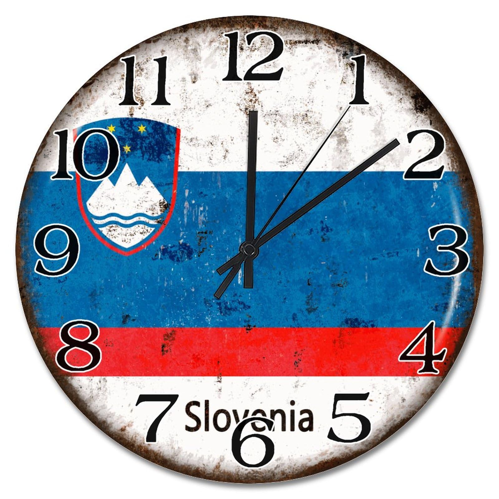 Horloge bois drapeau Slovénie 38 cm - Idée cadeau décoration originale pour passionnés