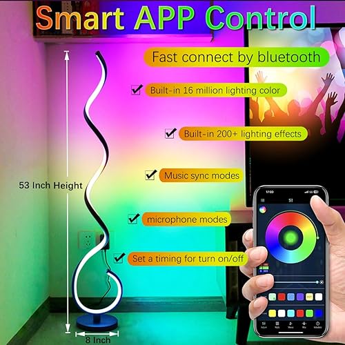 Miniatura 2 de BESKEITE - Lámparas de pie RGB en espiral para sala de estar, lámpara de pie LED inteligente de esquina para dormitorio con control remoto por
