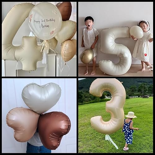 Miniatura 6 de Globos grandes de cumpleaños de 40 pulgadas, color marrón café, número 3, globos de aluminio de Mylar con números de número 3 con globos de estrella