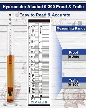 CIMALAB Hydrometer Alcohol Meter, Hydrometer Alcohol 0-200 Proof and Tralle Alcohol Hydrometer, Alcohol Proof Tester Hydrometer, Alcohol Tester for Liquor/Moonshine/Spirits/Proofing/Distilled