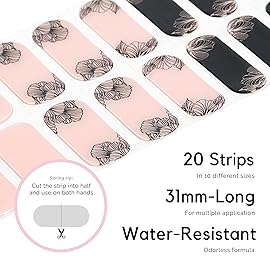 NAILOG Semi Cured Gel Nail Strips (20 Extra Long Stickers/Wraps) | Buy 2 Get 1 UV Lamp| Glossy & Long Lasting Soft Gel Finishing, Blossom