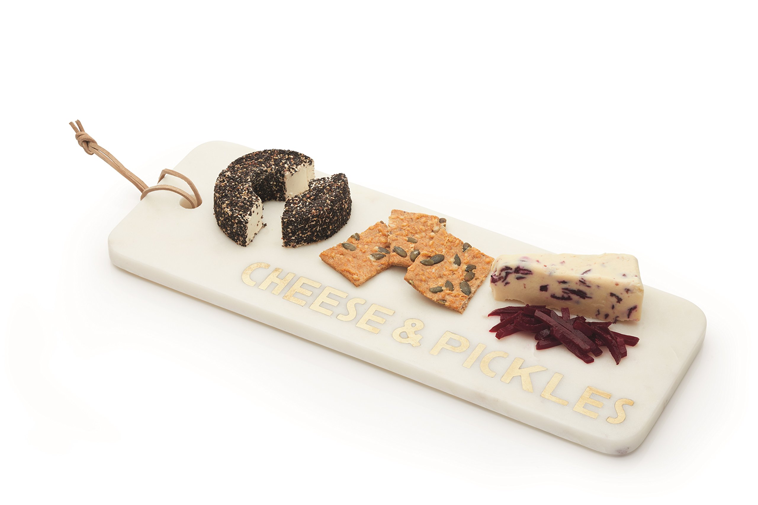 Artes? Rectangular Marble Cheese Board/Serving Platter with Decorative 'CHEESE & PICKLES' Lettering, 40 x 15 cm (15.5