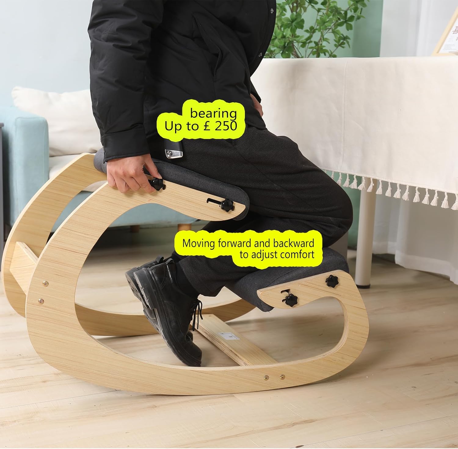 Ergonomic Kneeling Chair Adjustable Rocking Knee Chair Posture Chair for Desk,Wood Grey Home Office Kneeling Stool and Kneel Chair