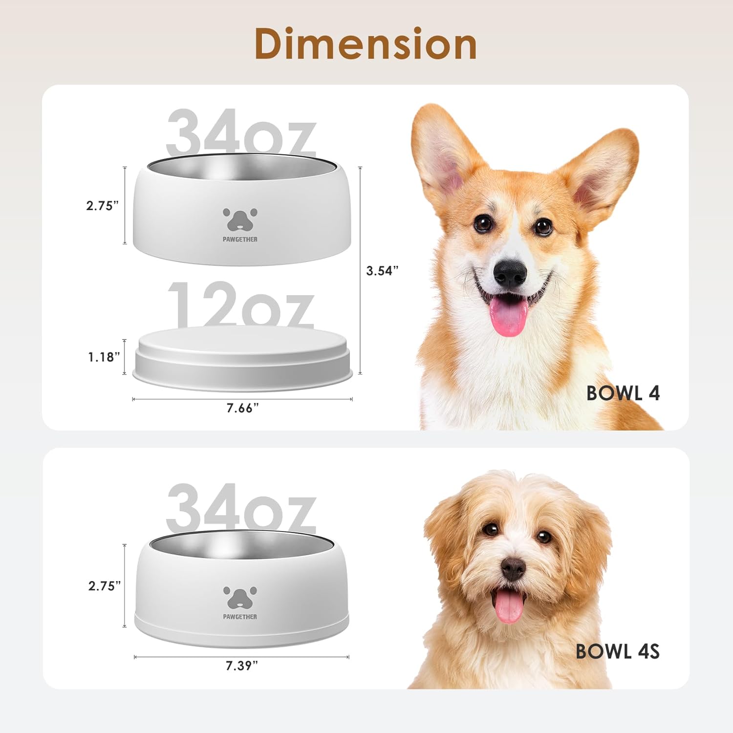 PAWGETHER Bowl 4 and Bowl 4s dimensions
