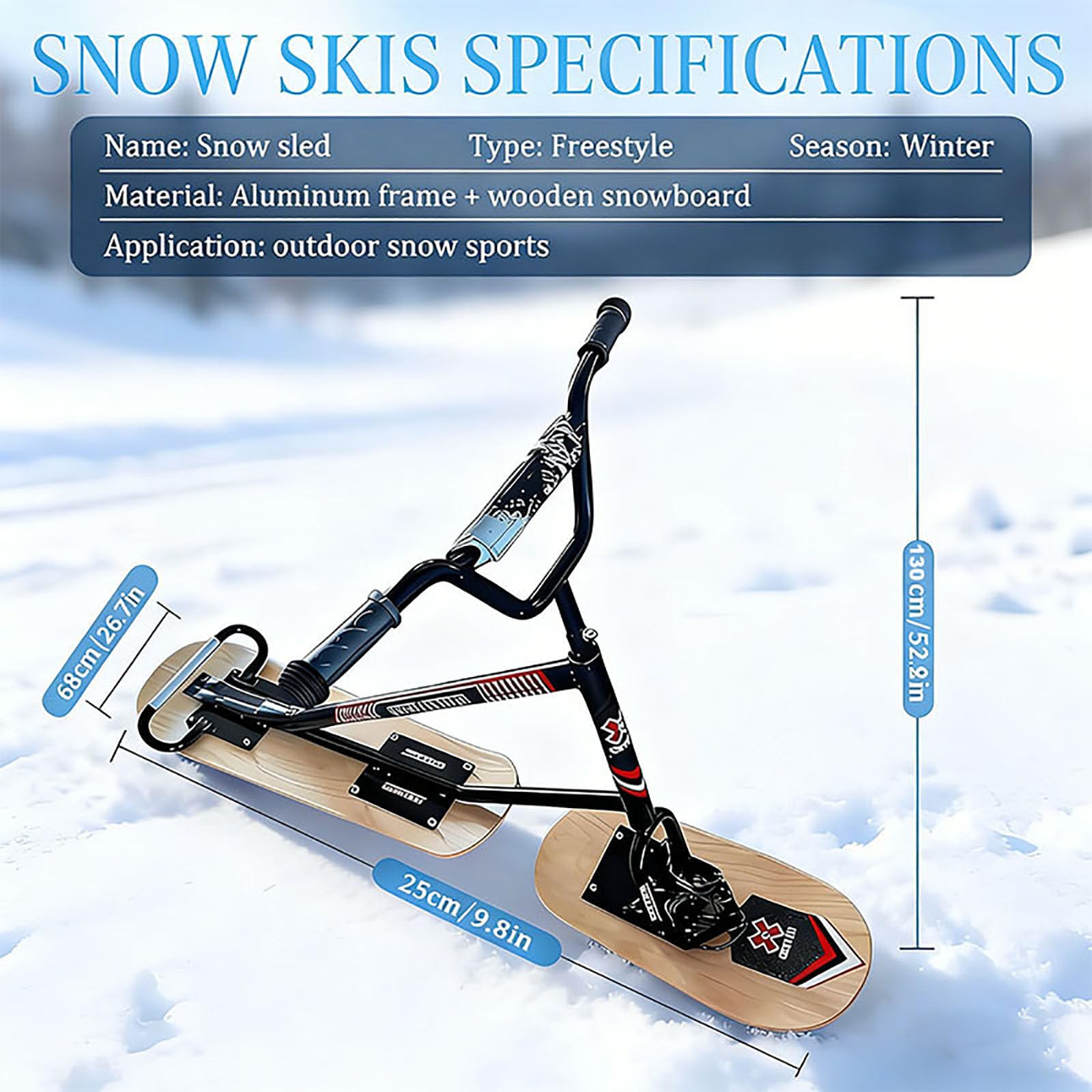 Fortgeschrittener Schneescooter/Skier – Schneescooter für Erwachsene (Modelljahr 2026) mit 360°-Lenkung und dreifachem Aluminiumrahmen, 150 kg Tragfähigkeit