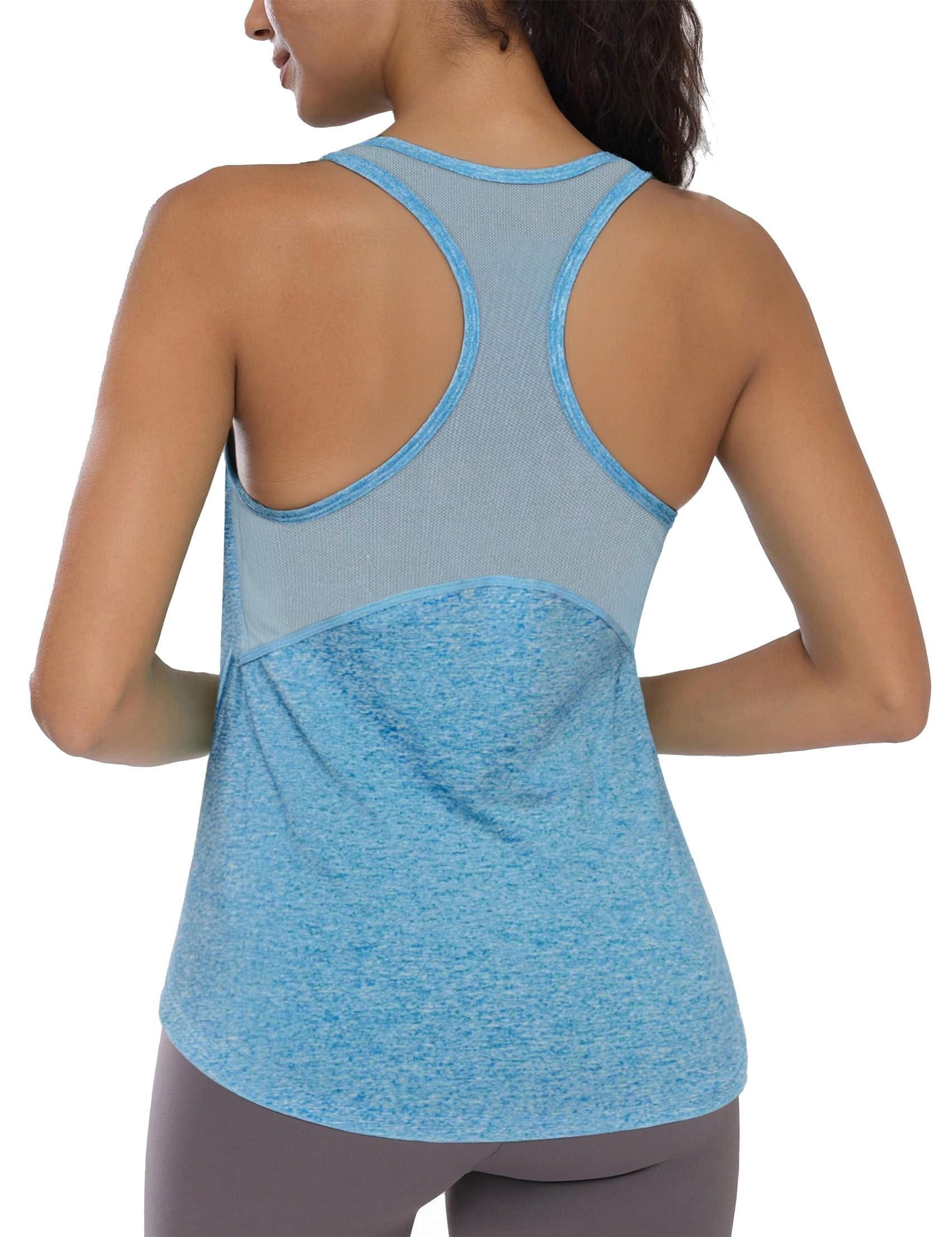 Wayleb Sport Top Damen Rundhals Ärmellos Leicht Atmungsaktiv Mesh Rücken Curved Saum Basic Tops Racerback Fitness Yoga Sommer Training Sportoberteil