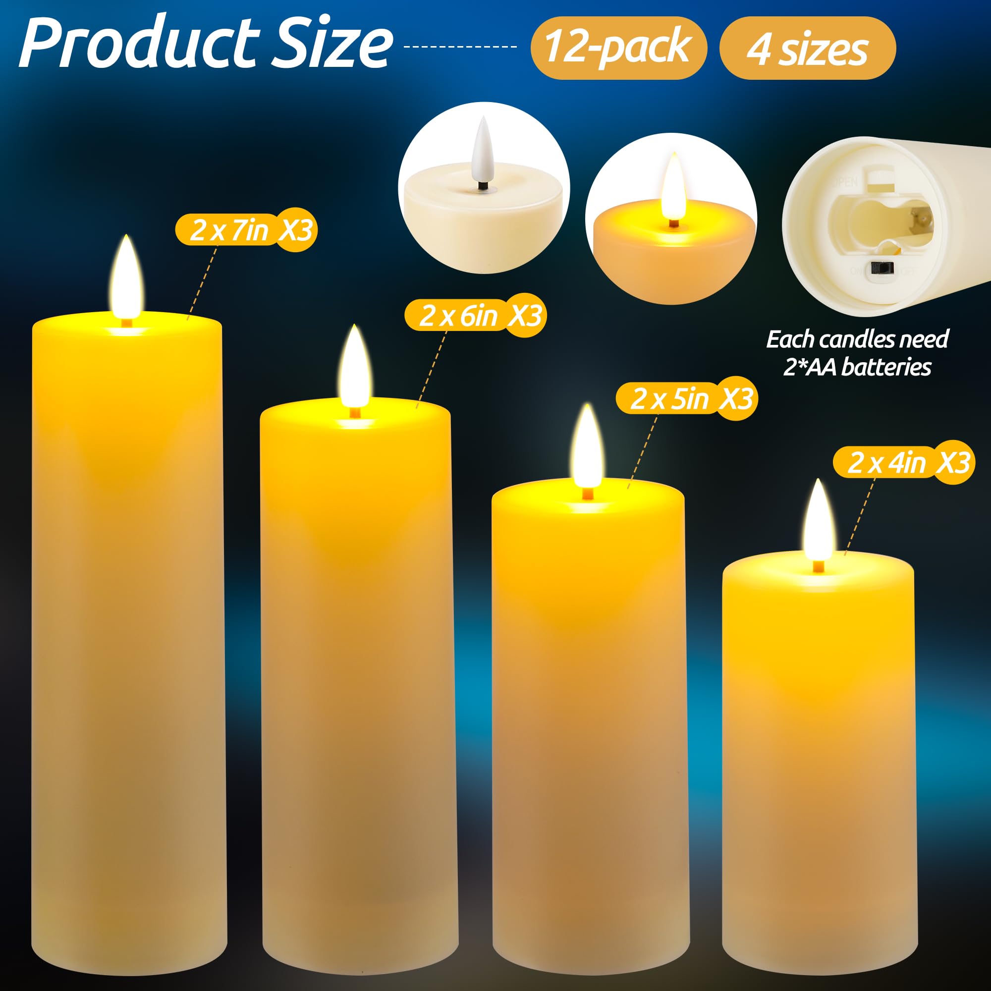Da by 12 Pack Candela senza fiamma LED impermeabile per esterni con timer remoto, candela a colonna LED lampeggiante realistica per matrimoni, festival, decorazioni per esterni e casa'