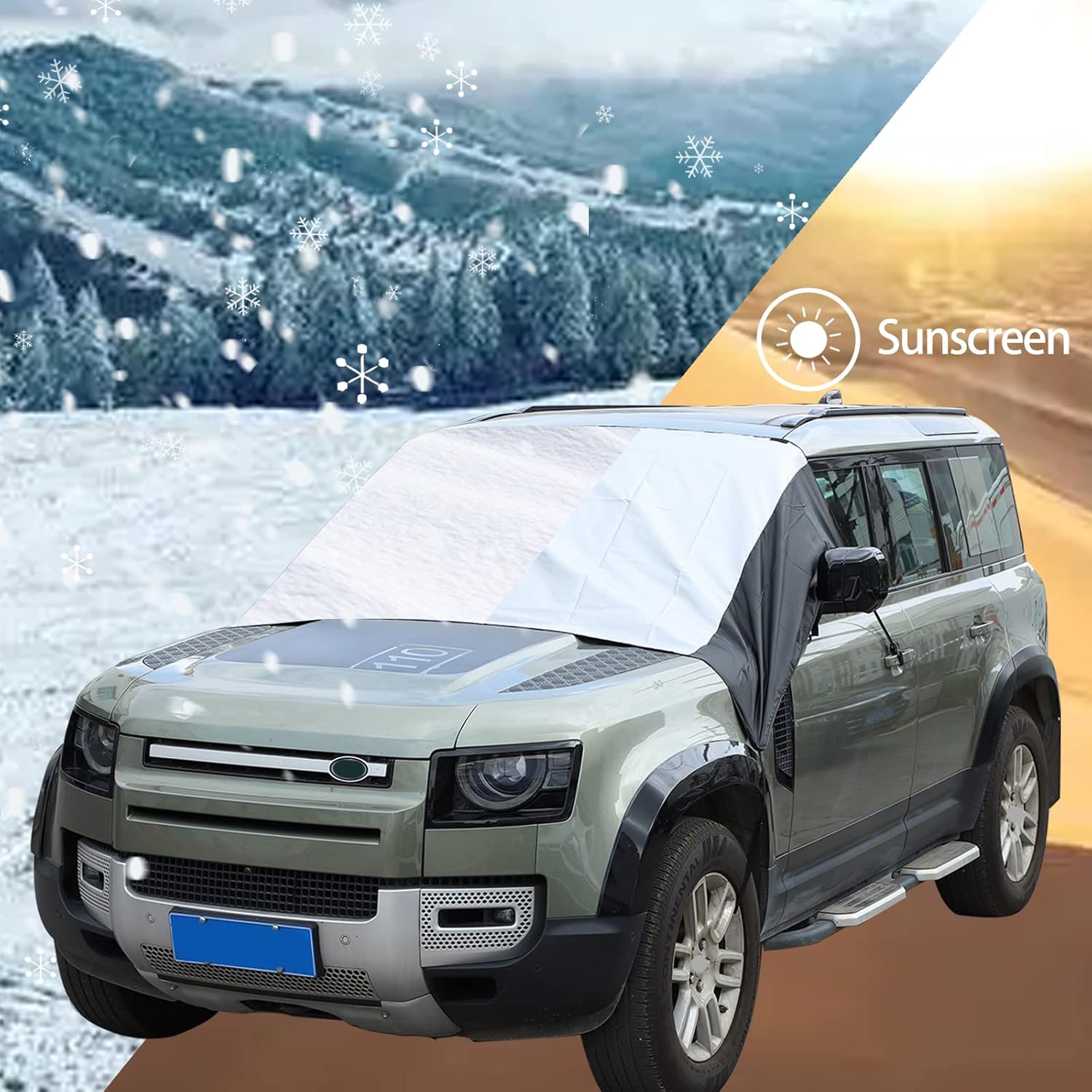 PIUGILH Car Windshield Snow Cover for Land Rover Defender 90 110 2004-2023,Windshield Snow Ice Cover Sun Cover,All Weather Dustproof Windshield Cover,Protects Windshield from Rain, Sun, Frost