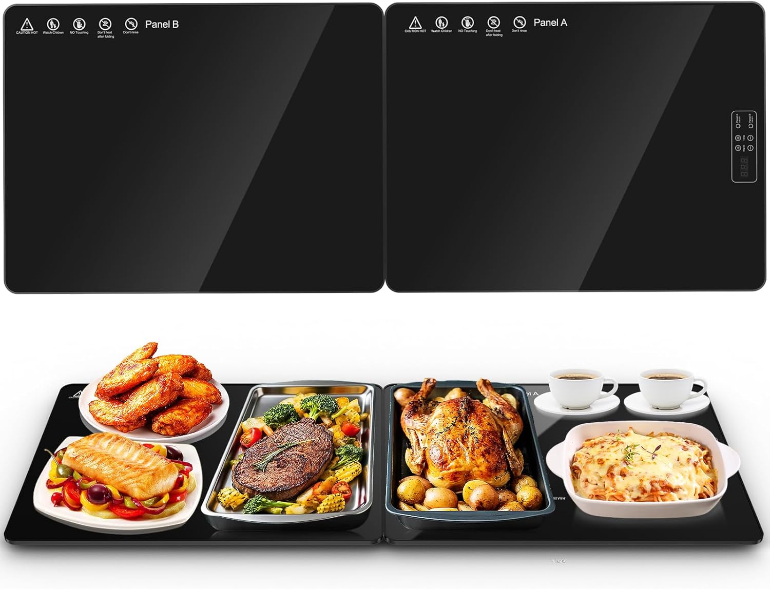 Electric Warming Mat for Food 32" x 12", Tempered Glass Top,Food Warmer Tray for Countertop, Parties Buffet,Gatherings,Adjustable 104–212°F with 1–12h Timer,Built-in Thermostat & Overheat Protection