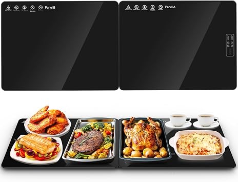 Electric Warming Mat for Food 32" x 12", Tempered Glass Top,Food Warmer Tray for Countertop, Parties Buffet,Gatherings,Adjustable 104212F with 112h Timer,Built-in Thermostat & Overheat Protection