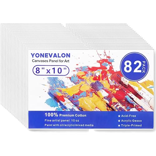 Canvas Boards 82 Pack, 8x10inch Blank Canvases for Painting Bulk, Gesso Primed Acid-Free 100% Cotton Painting Canvas Panels for Acrylic Oil Tempera Watercolor Paints, Art Painting Supplies