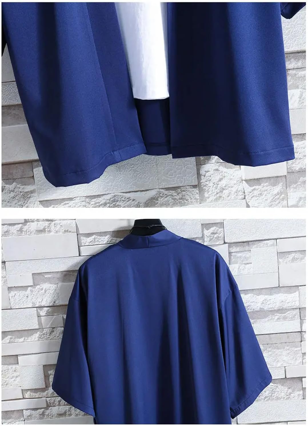 Generic Men's Kimono Cardigan Japanese Jacket Casual Cotton 3/4 Sleeve Shirt Cardigan Jacket Lightweight Linen Shirt