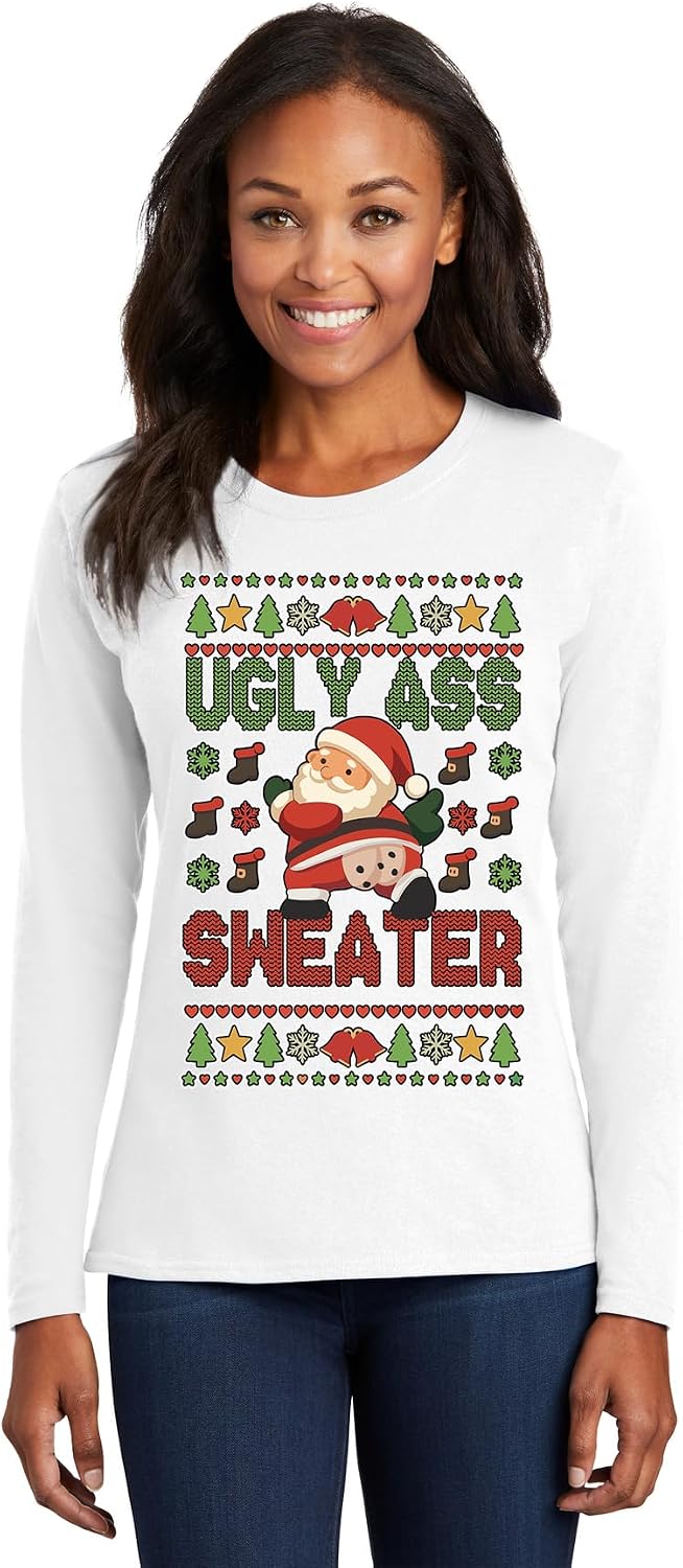 Ugly As Sweater Santa Funny Ugly Christmas Womens Long Sleeves