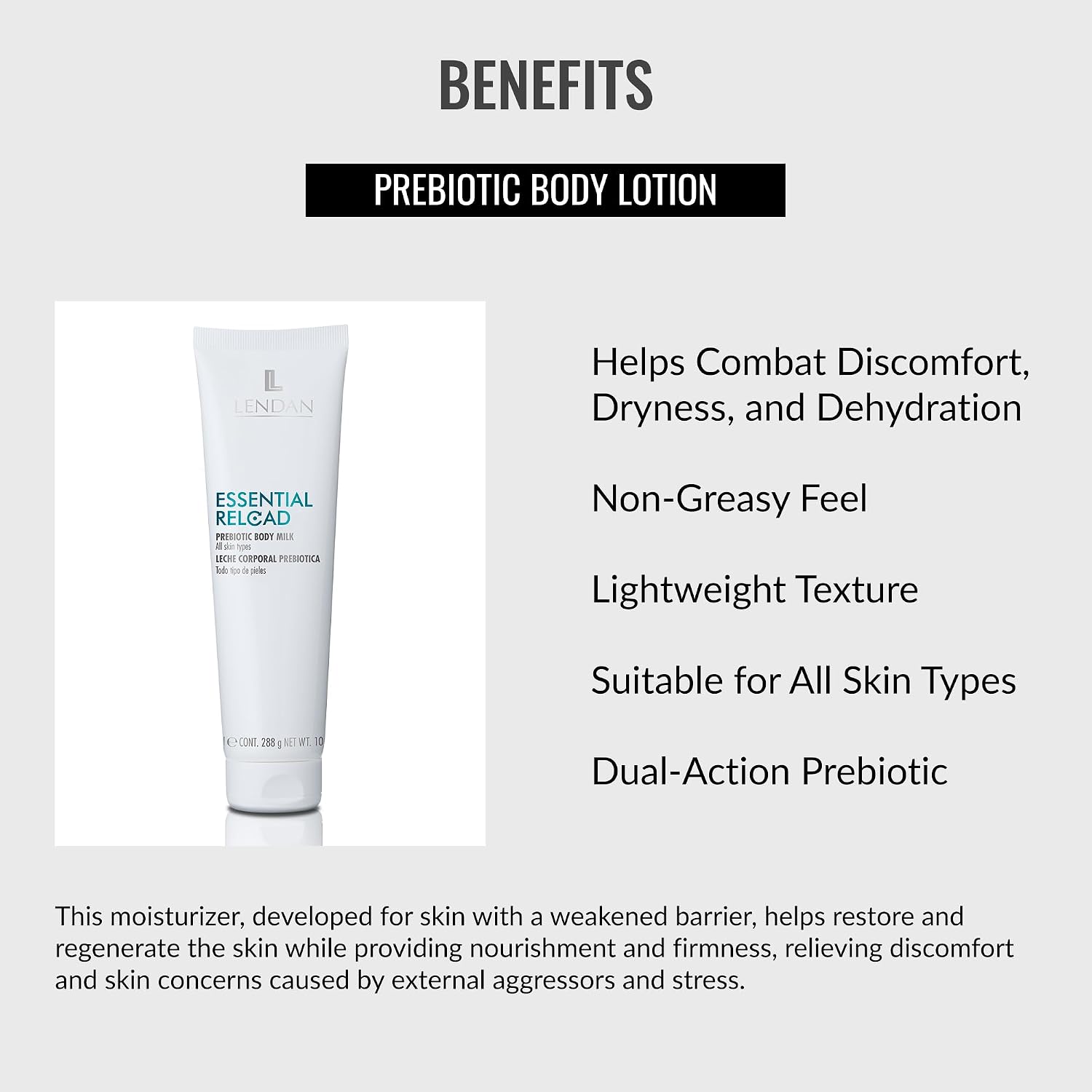 Lendan - Hydrating Body Cream - Essential Reload - 300 ml - Prebiotic Body Milk - Hydrates and Repairs the Skin - Non-Greasy Sensation - Lightweight Texture image 3
