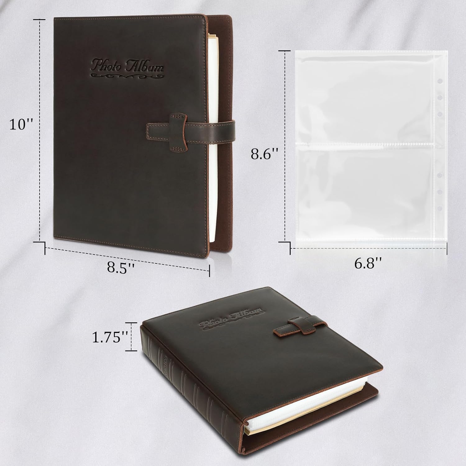 Polare Full Grain Leather Vintage Photo Album 4x6 200 Photos, Memory Album Photo Book with 20 Writing Papers, Binder Pocket Scrapbook Photo Album for Brithday Wedding Anniversary Graduation Travel