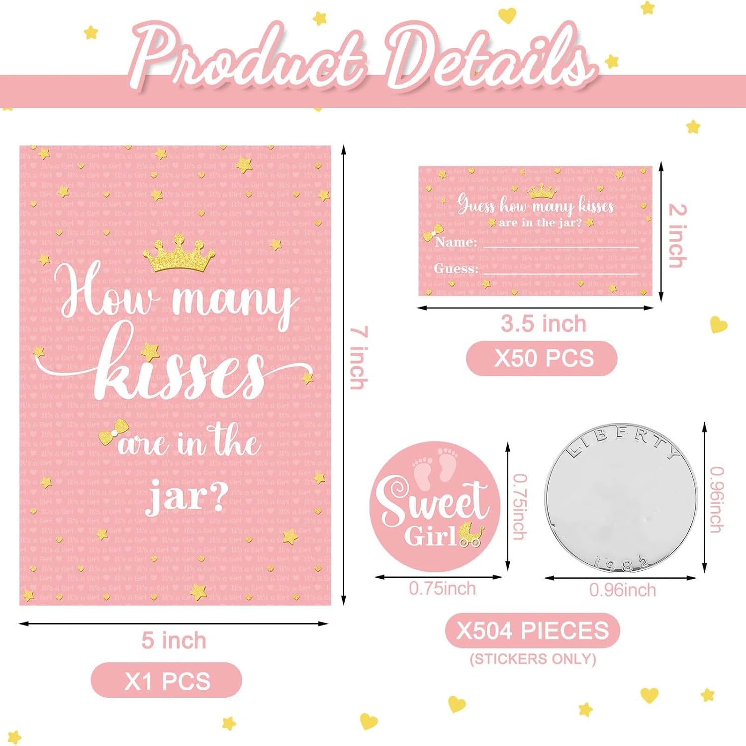 Containlol 555 Pcs Baby Shower Games Girl Kisses Guessing Cards Stickers