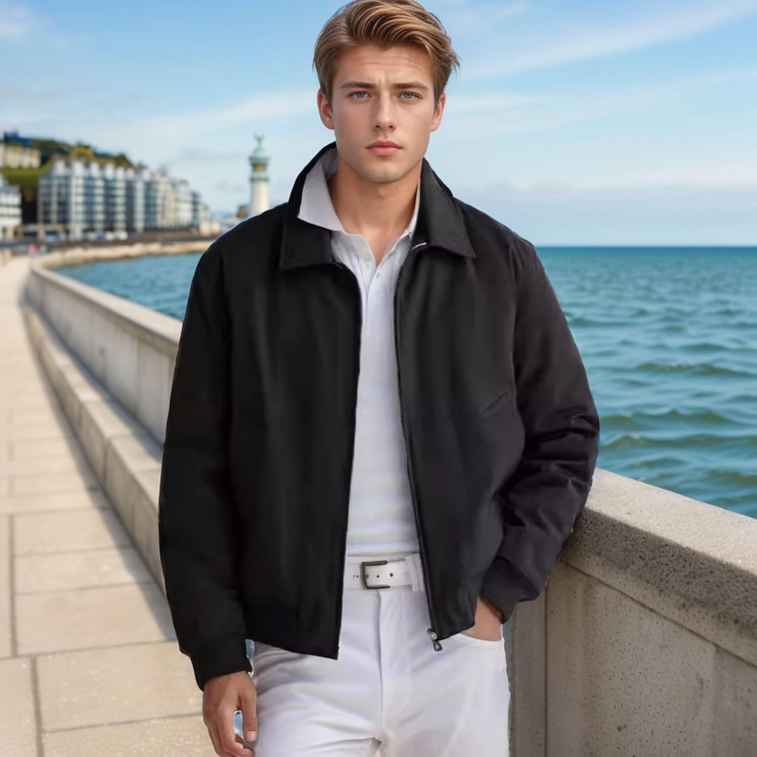 Spring And Autumn Jacket For Men'S Zipper Lapel Coat