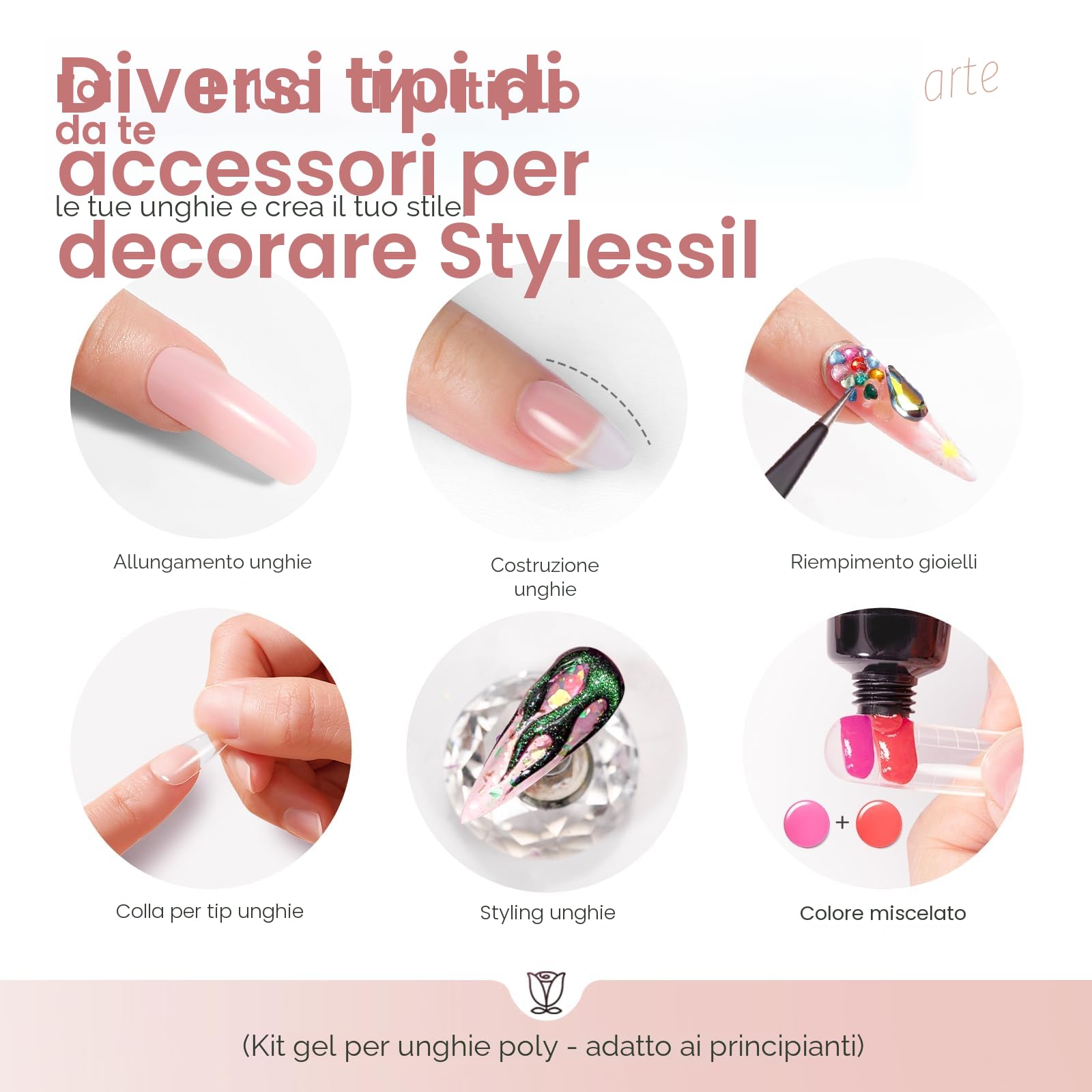 ROSALIND Poligel per Unghie Kit Completo, 12 Colori 10ml Gel Unghie Ricostruzione con UV Lampada, Base & Top Coat e Strumenti, Poly Nail Gel Completo kit per Principiante, Professionale e Salone