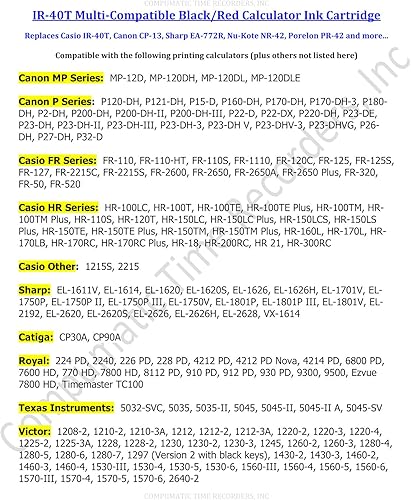 Miniatura 5 de Sharp EL-1611V EL-1750V EL-1801V - Rodillo de tinta para calculadora, negro y rojo, compatible con IR-40T y EA772R