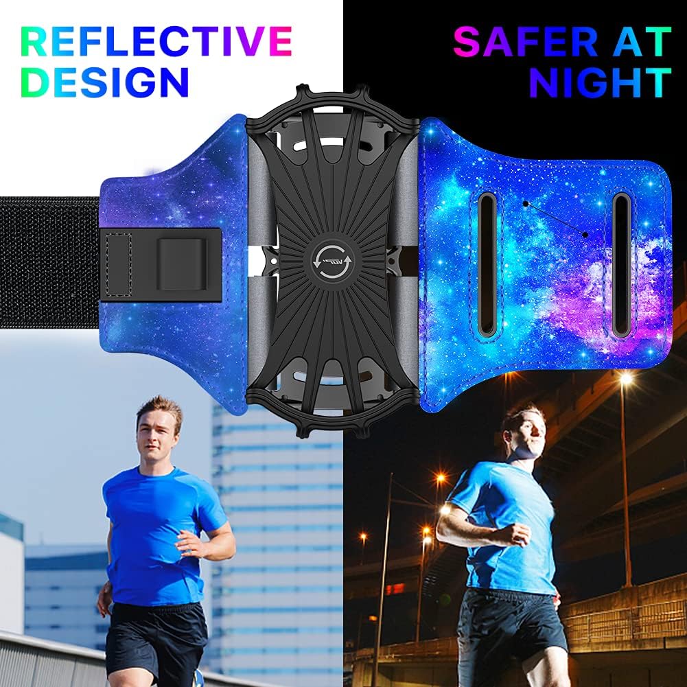 VUP Reflective Running Armband 360°Rotation with AirPods/AirPods Pro Holder Phone Armband for iPhone, Samsung, All Screen Friendly Fits All 4-6.7 Inch Smartphones for Night Running Biking (Galaxy)