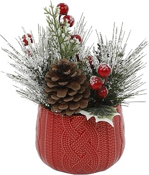 Flora Bunda Xmas Mix in Red Sweater Ceramic Pot 3.5X3.5X3