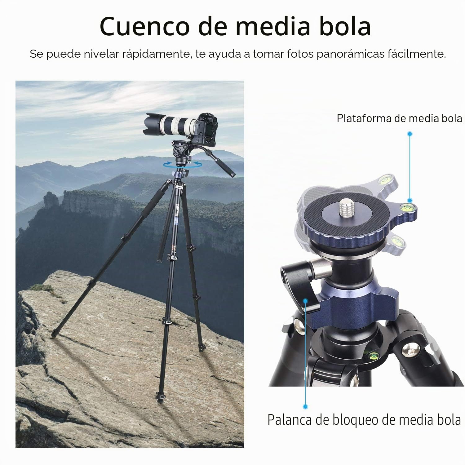 INNOREL MT70 Trípode para cámara de Video Profesional 183 cm, con Cabezal de Arrastre Fluido, trípode de Aluminio Compacto de 4 Secciones Convertible a monopié para cámara DSLR, videocámara
