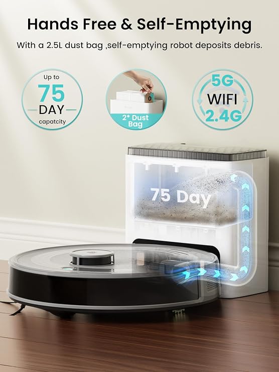 Lefant M2S Plus Robot Vacuum with Mop, 10,000Pa Suction, 75 Days Hands-Free