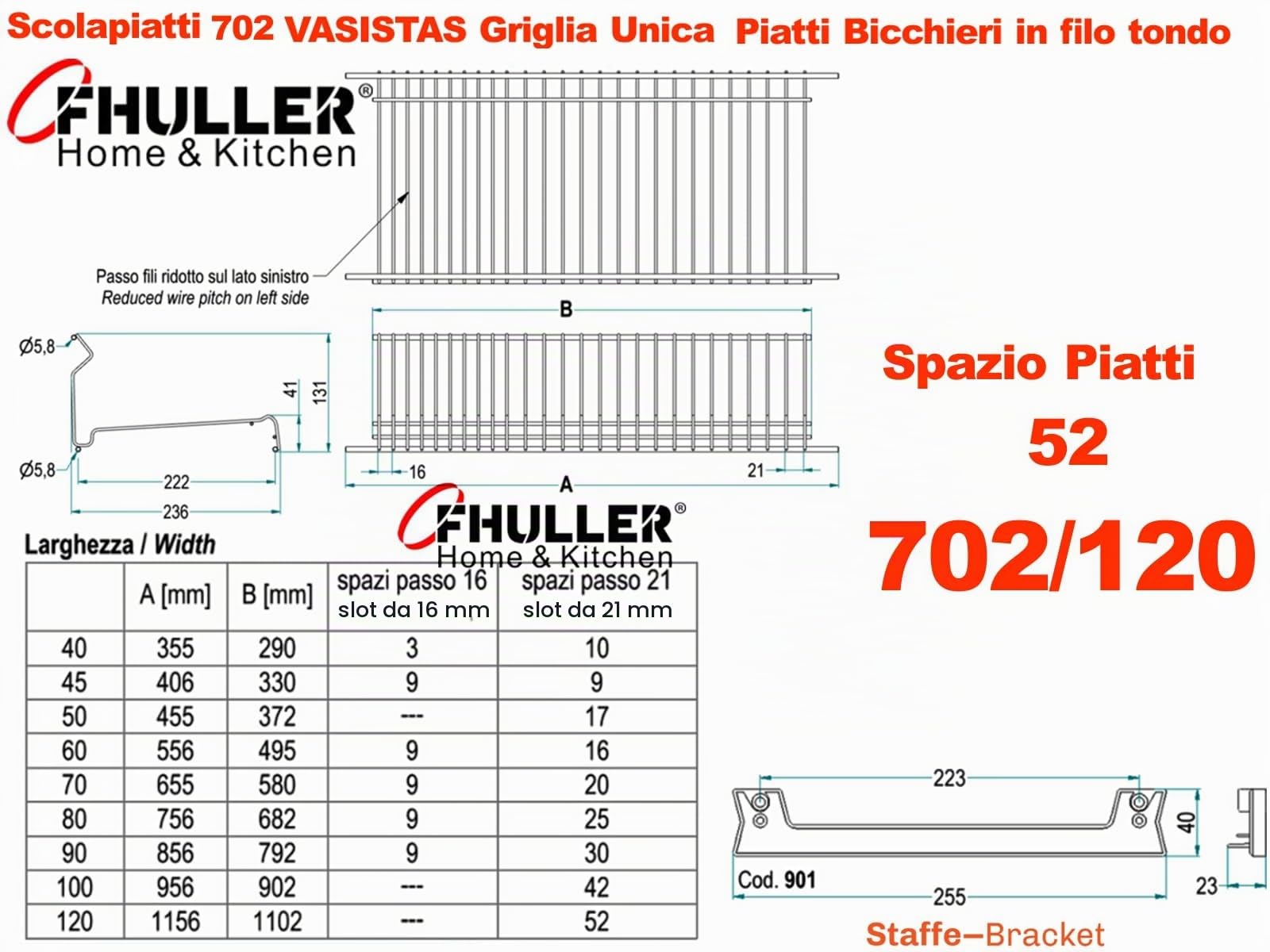Scolapiatti Incasso VASISTAS Griglia Unica Piatti Bicchieri ACCIAIO INOX (NO Cromato o Verniciato Grigio) 702/120XP1 PENSILE 120 INTERNO 116,4 Misura Scolapiatti 115,6 + 2 Staffe